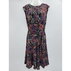 Lauren Ralph Lauren Floral Print Surplice Dress Sz M Black Multi Career Feminine